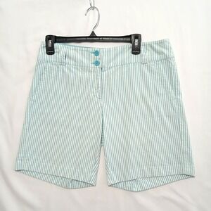 *NEW* NYC Manhattan Chino Shorts Women's Light Green Striped Button Zip Size 8